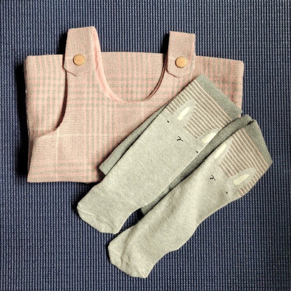 Pink Plaid Jumper and Tights by Next 3-6m